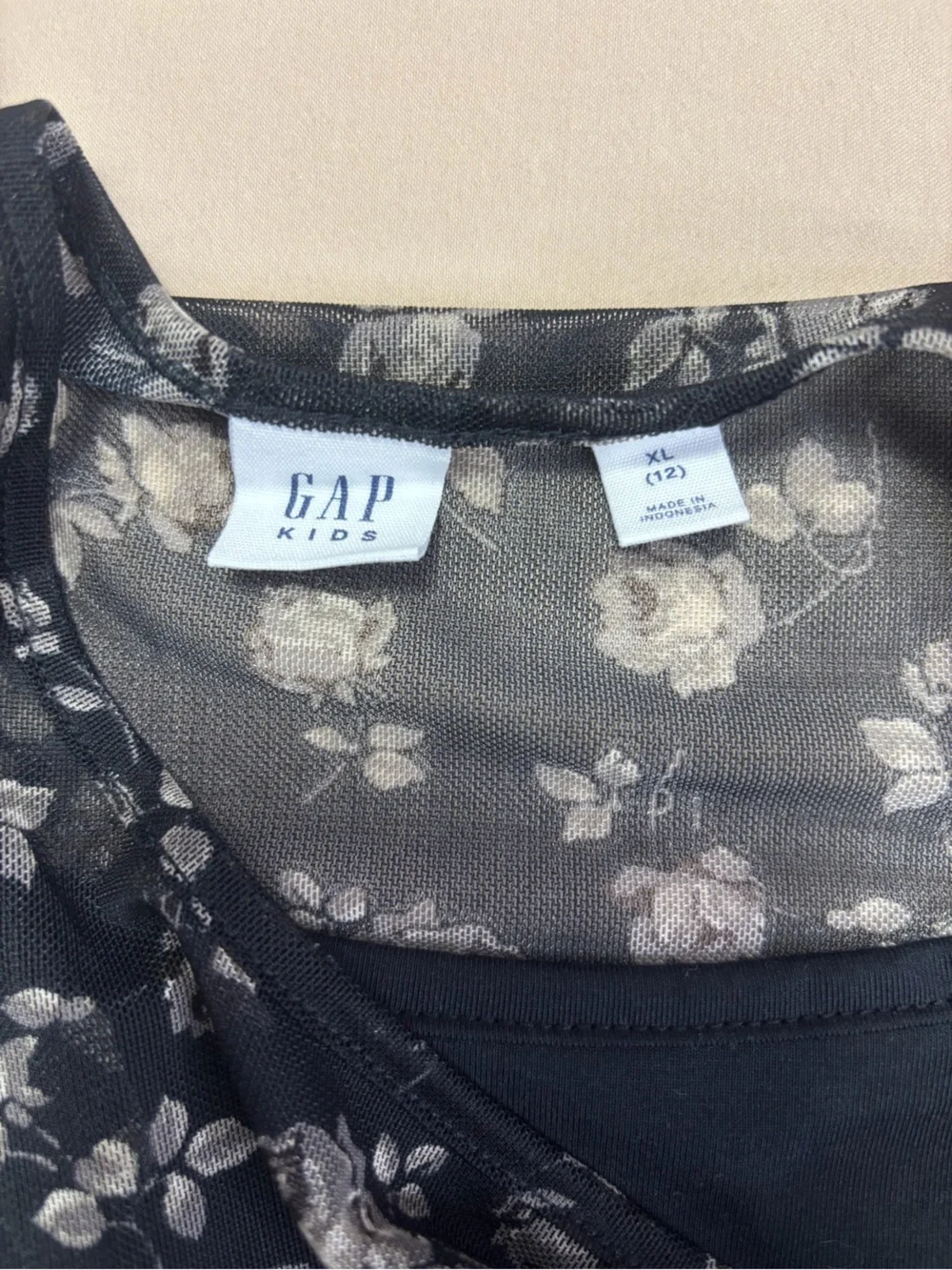GAP Kids Black Sheer Floral Long-Sleeve Top w/ Attached Tank Girls Size XL 12